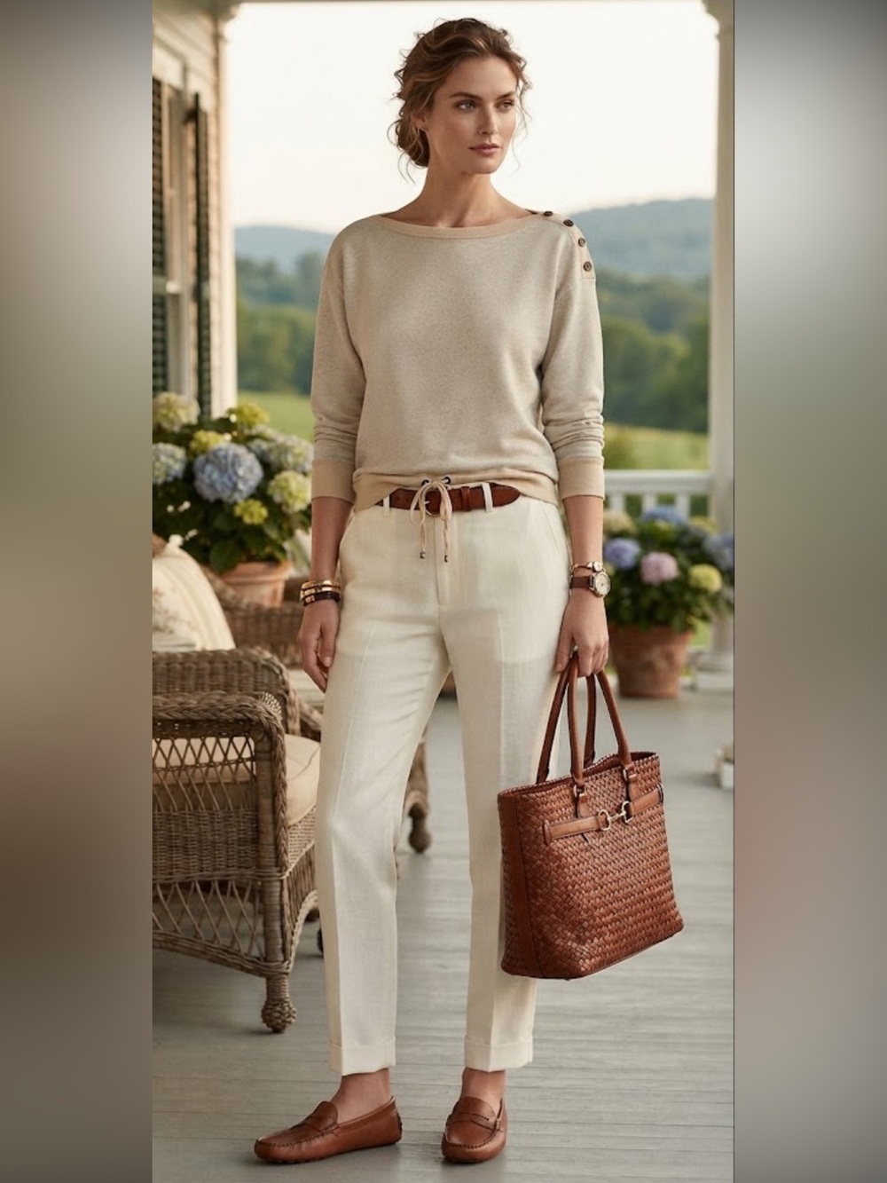 Ralph Lauren Beige French Terry Sweatshirt LRL Shoulder Buttons Drawstring Hem - Picture 12 of 13